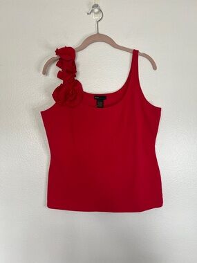 NWT Grace Elements Red One-Shoulder Floral Detail Women's Tank Top sz L
